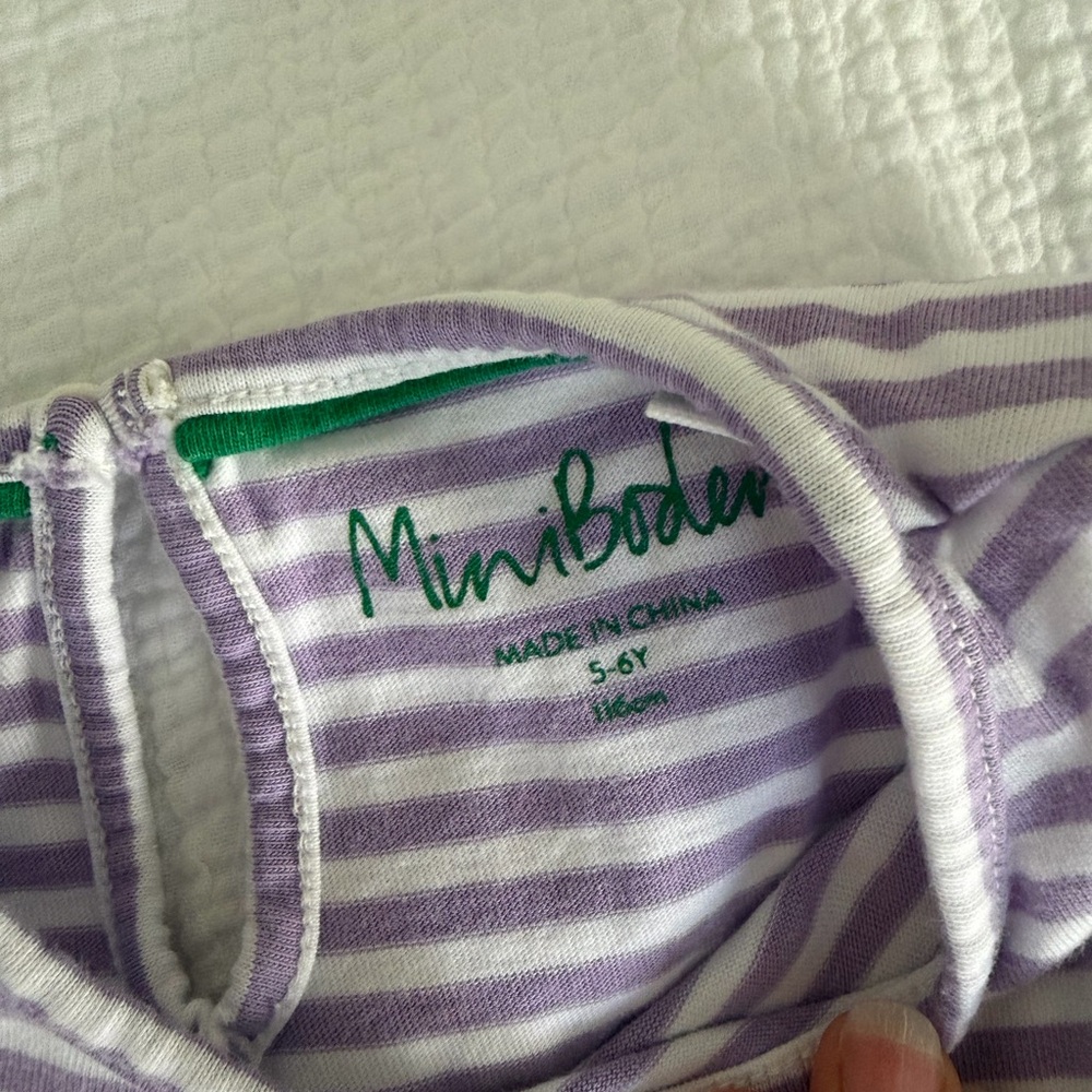Mini Boden Lavender and White Striped Sleeveless Dress with Blue Trim, size 5-6 - Picture 3 of 5
